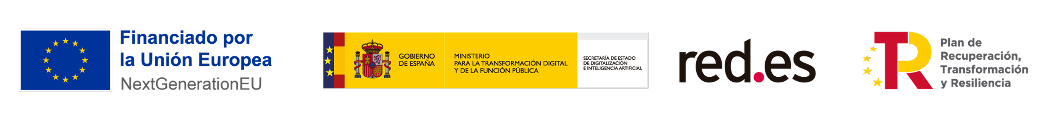 Logotipos oficiales de financiación: Financiado por la Unión Europea – NextGenerationEU; Gobierno de España, Ministerio para la Transformación Digital y de la Función Pública, Secretaría de Estado de Digitalización e Inteligencia Artificial; Red.es; Plan de Recuperación, Transformación y Resiliencia
